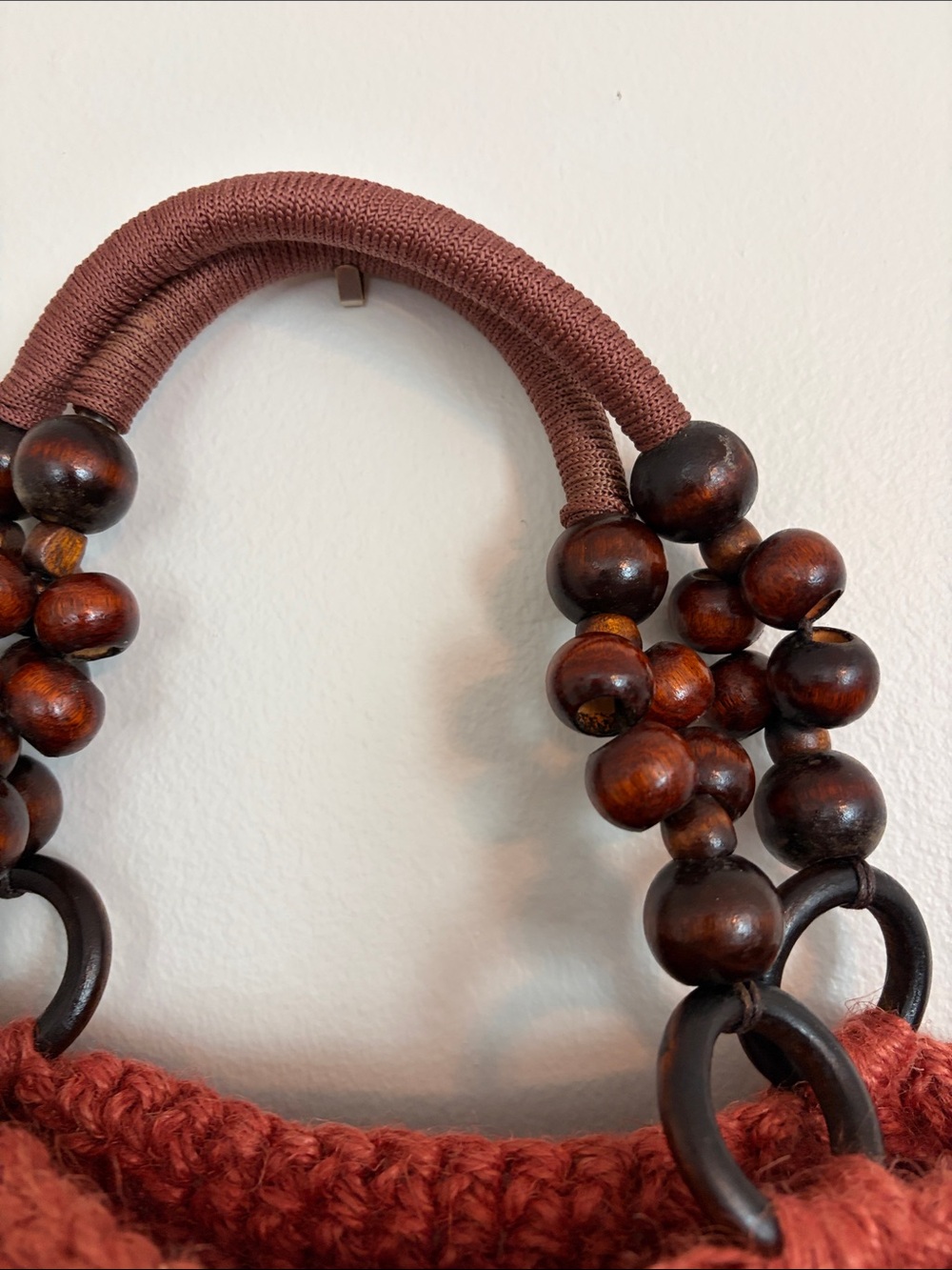 Woven Bead-Handle Tote Bag in rust color - Picture 2 of 3